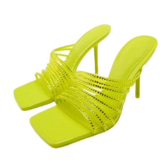 ZARA HIGH-HEEL VINYL SANDALS WITH RHINESTONES LIME GREEN | 3804/010 SIZE… - Picture 1 of 5